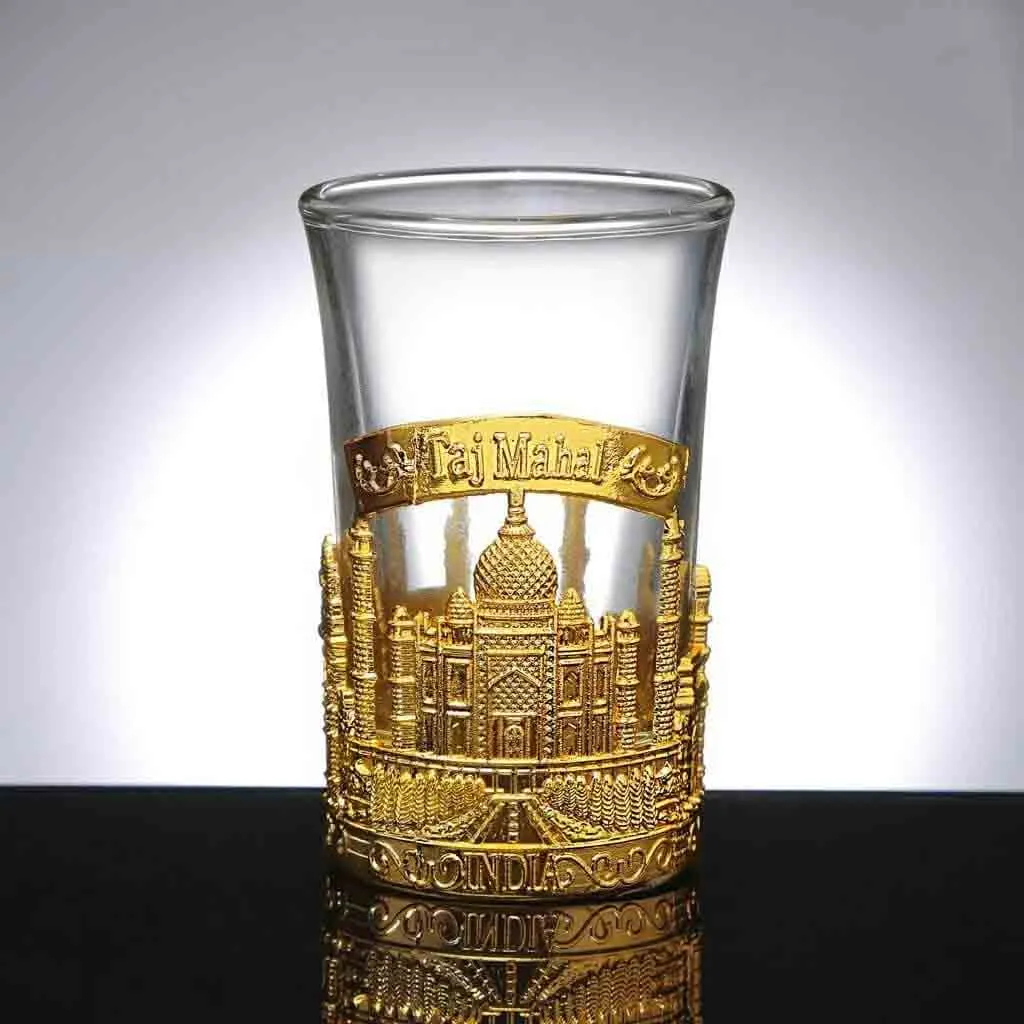 tajmahal shot glasses with gift box gold (set of 2)