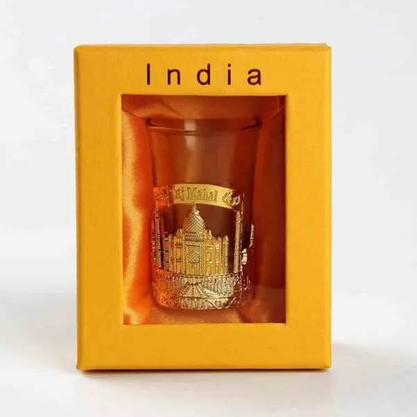 tajmahal shot glasses with gift box gold (set of 2)