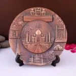 handcrafted bronze metal souvenir india taj mahal plate with stand & wall hanging