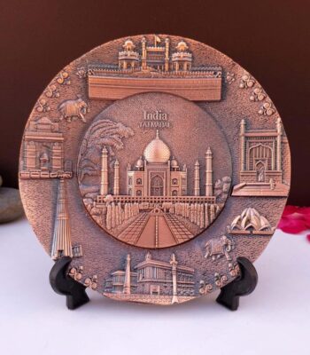 handcrafted bronze metal souvenir india taj mahal plate with stand & wall hanging