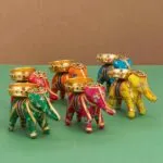 handcrafted recycled material elephant tealight candle holder set of 4