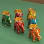 handcrafted recycled material elephant tealight candle holder set of 4