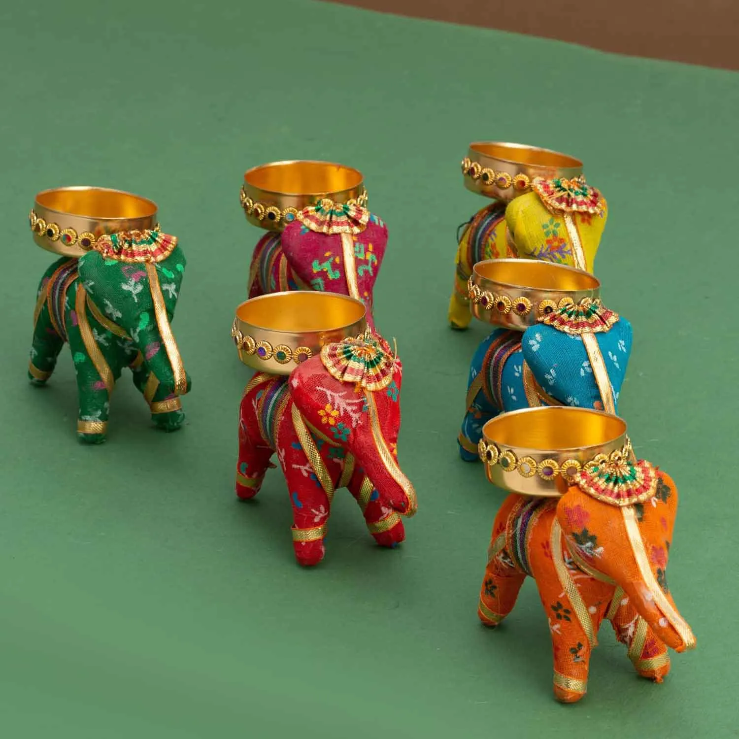 handcrafted recycled material elephant tealight candle holder set of 4