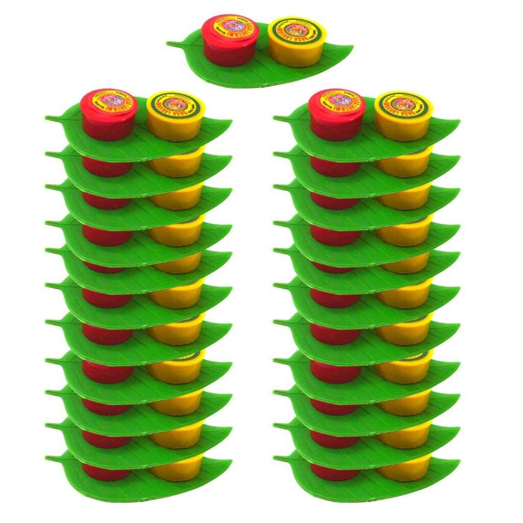 leaf shape kumkum and haldi set set of 6