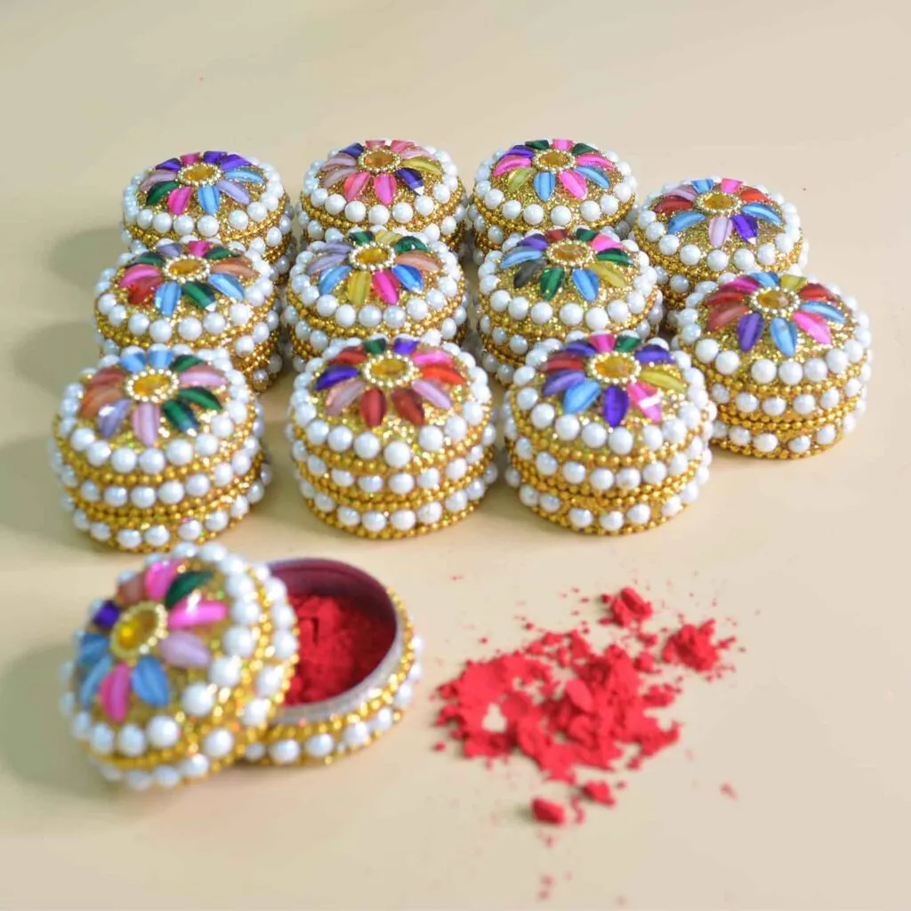 multicolor with beads fancy kumkum box sindoor storage organizer refillable pack of 2