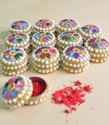 multicolor with beads fancy kumkum box sindoor storage organizer refillable pack of 2