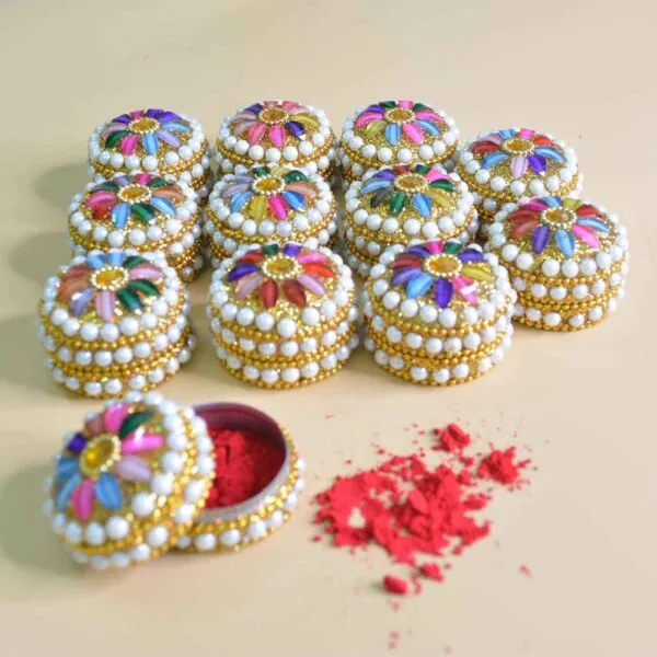 multicolor with beads fancy kumkum box sindoor storage organizer refillable pack of 2